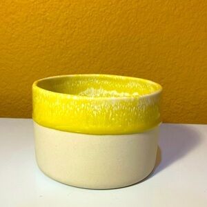Floor 9 Mixed Texture Ceramic Bowl Off White with Lime Green Glaze Small